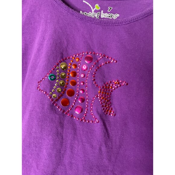 Jumping Beans Girls Purple Rhinestone Fish Shirt Size 7 100 Percent Cotton Short - Picture 4 of 4